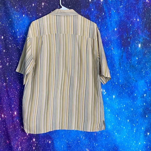 Silk- Yellow Striped Button Up Shirt size Medium - Picture 2 of 4
